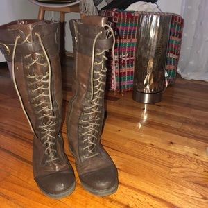 Brown Faux Leather Lace Up Boots